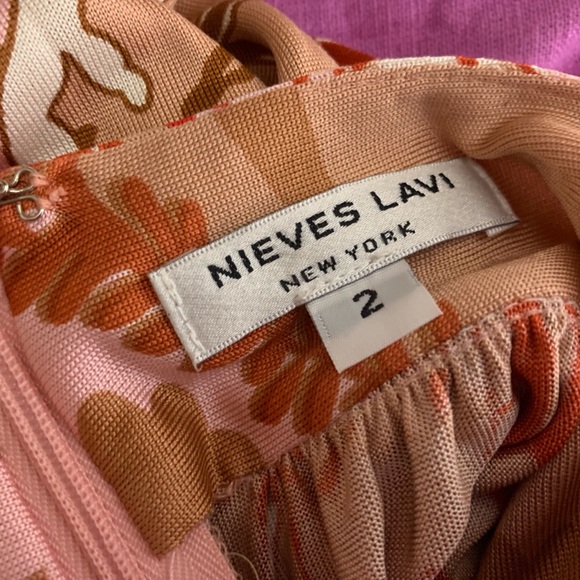 Nieves Lavi 100% Silk Size 2 High Low Abstract Floral Pink Dress - Picture 4 of 5